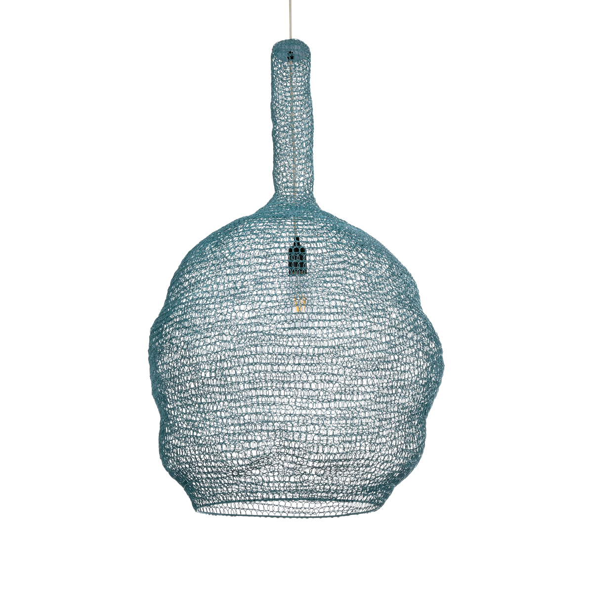 GloboStar® KENTUCKY 02355 Vintage Κρεμαστό Φωτιστικό Πλέγμα Μονόφωτο 1 x E27 IP20 Πράσινο Μέταλλο - Μ60 x Π60 x Υ90cm