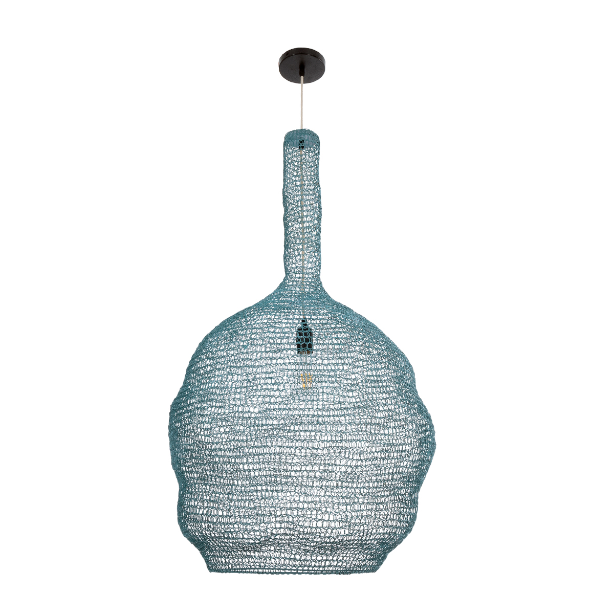 GloboStar® KENTUCKY 02355 Vintage Κρεμαστό Φωτιστικό Πλέγμα Μονόφωτο 1 x E27 IP20 Πράσινο Μέταλλο - Μ60 x Π60 x Υ90cm