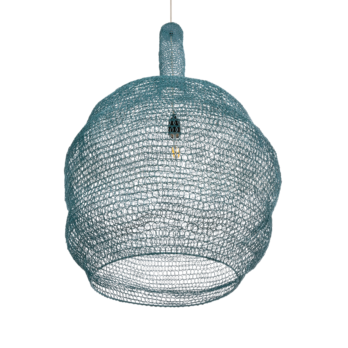 GloboStar® KENTUCKY 02355 Vintage Κρεμαστό Φωτιστικό Πλέγμα Μονόφωτο 1 x E27 IP20 Πράσινο Μέταλλο - Μ60 x Π60 x Υ90cm