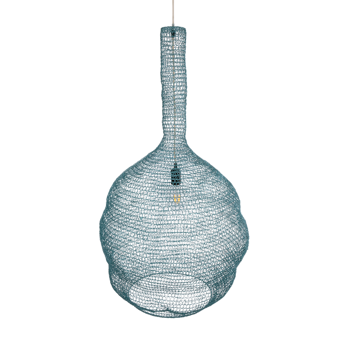 GloboStar® KENTUCKY 02355 Vintage Κρεμαστό Φωτιστικό Πλέγμα Μονόφωτο 1 x E27 IP20 Πράσινο Μέταλλο - Μ60 x Π60 x Υ90cm