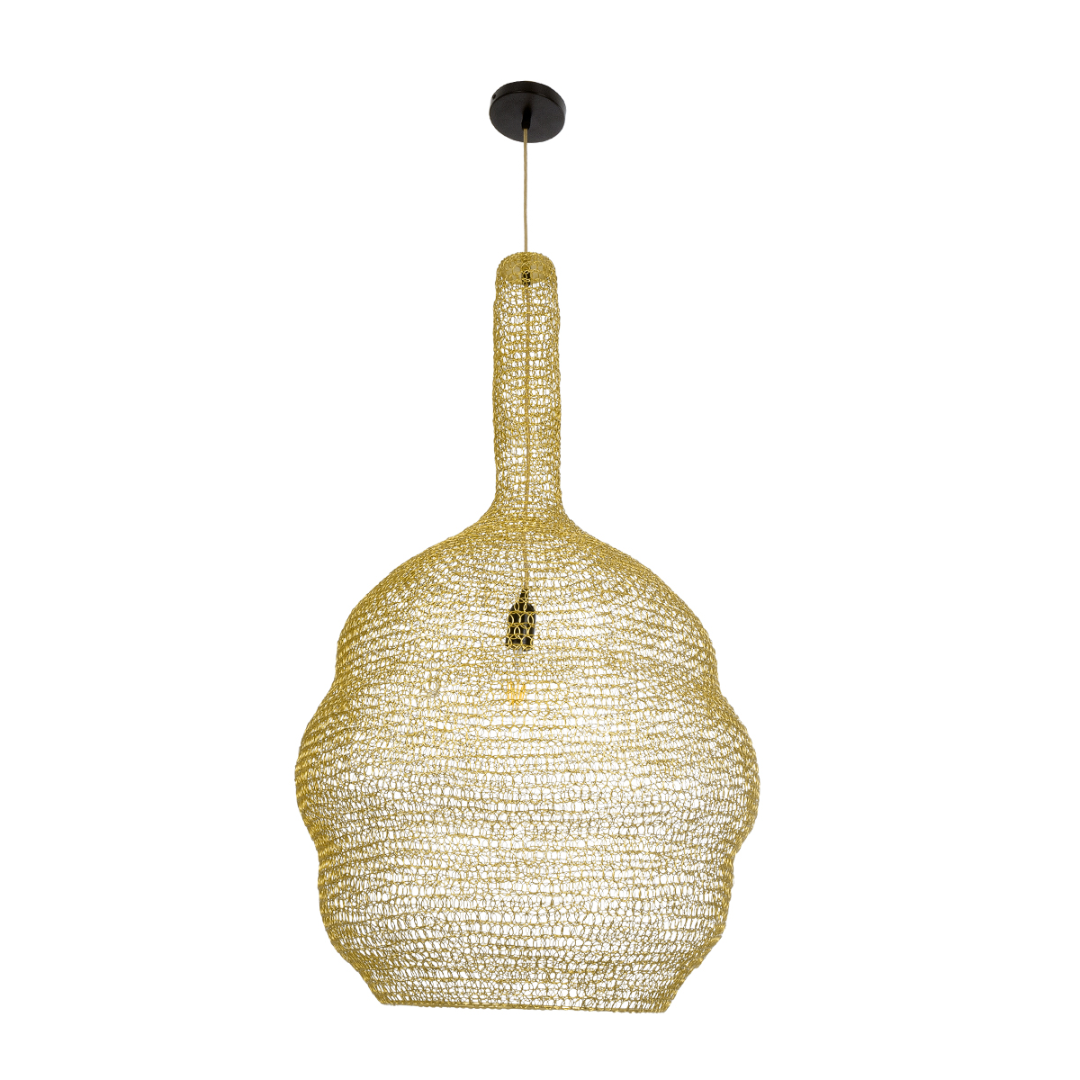 GloboStar® KENTUCKY 02357 Vintage Κρεμαστό Φωτιστικό Πλέγμα Μονόφωτο 1 x E27 IP20 Χρυσό Μέταλλο - Μ60 x Π60 x Υ90cm