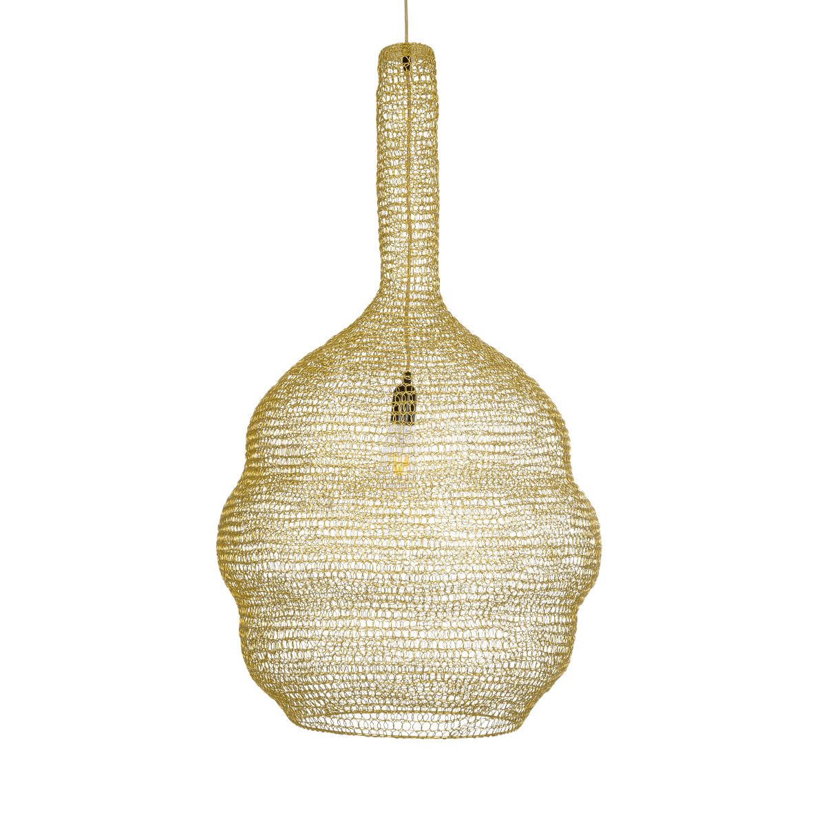 GloboStar® KENTUCKY 02357 Vintage Κρεμαστό Φωτιστικό Πλέγμα Μονόφωτο 1 x E27 IP20 Χρυσό Μέταλλο - Μ60 x Π60 x Υ90cm