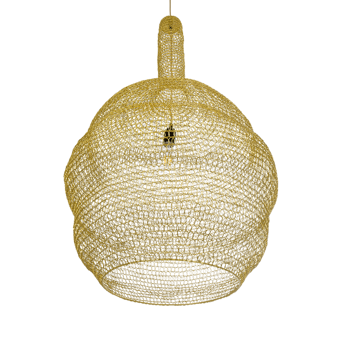 GloboStar® KENTUCKY 02357 Vintage Κρεμαστό Φωτιστικό Πλέγμα Μονόφωτο 1 x E27 IP20 Χρυσό Μέταλλο - Μ60 x Π60 x Υ90cm