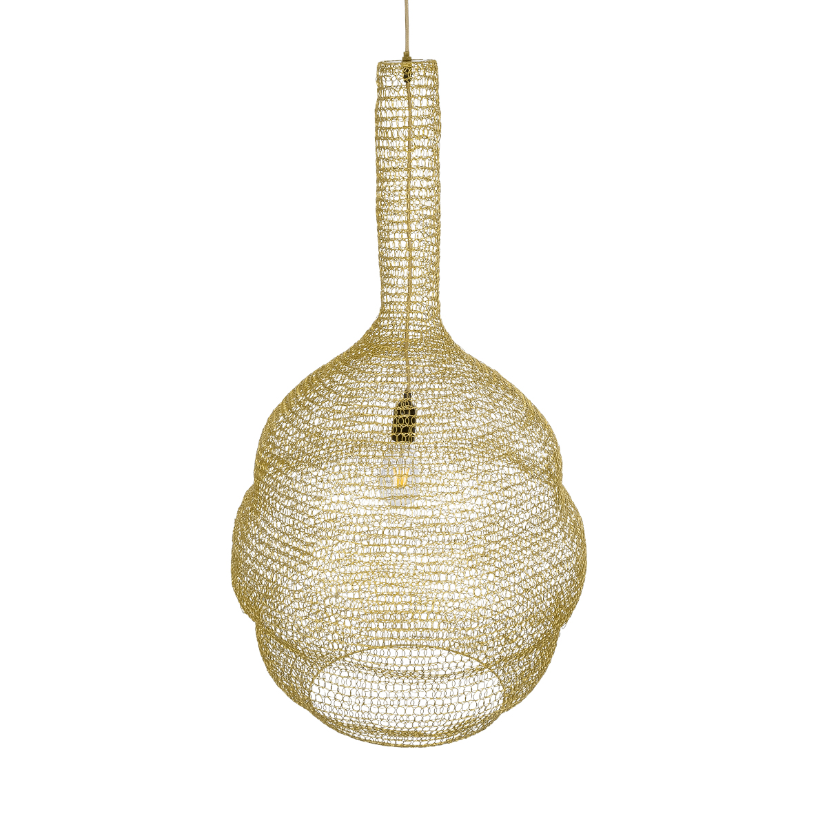 GloboStar® KENTUCKY 02357 Vintage Κρεμαστό Φωτιστικό Πλέγμα Μονόφωτο 1 x E27 IP20 Χρυσό Μέταλλο - Μ60 x Π60 x Υ90cm