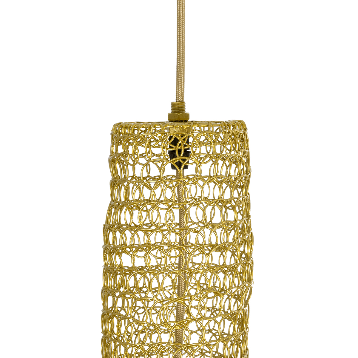 GloboStar® KENTUCKY 02357 Vintage Κρεμαστό Φωτιστικό Πλέγμα Μονόφωτο 1 x E27 IP20 Χρυσό Μέταλλο - Μ60 x Π60 x Υ90cm