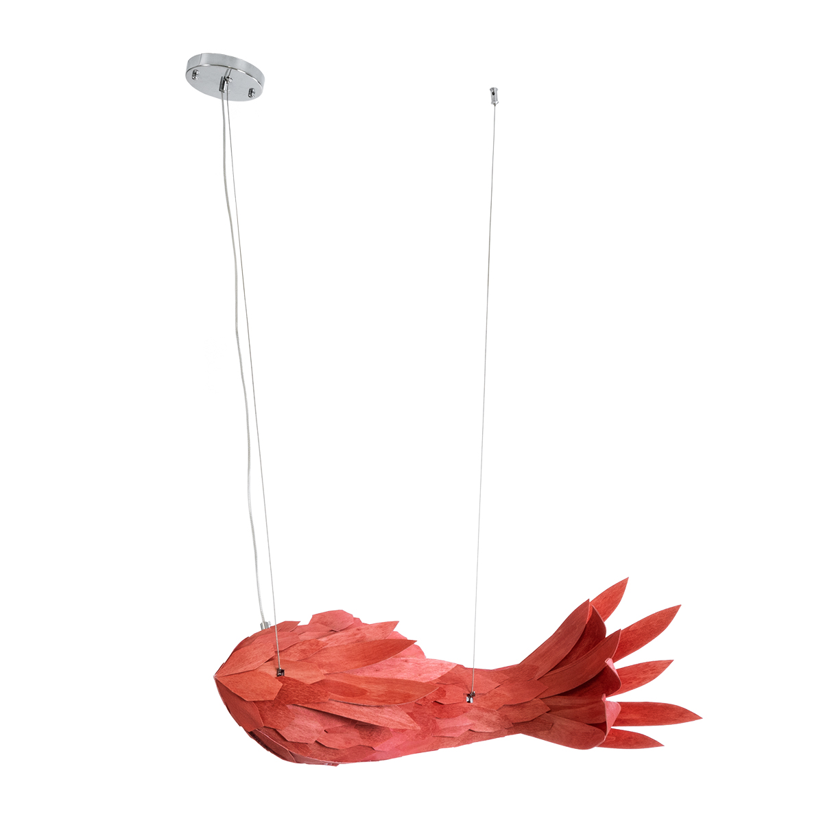 GloboStar® GOURAMI 02360 Μοντέρνο Κρεμαστό Φωτιστικό Φιγούρα Μονόφωτο 1 x E27 IP20 Κόκκινο Ξύλο - Μ70 x Π40 x Υ27cm