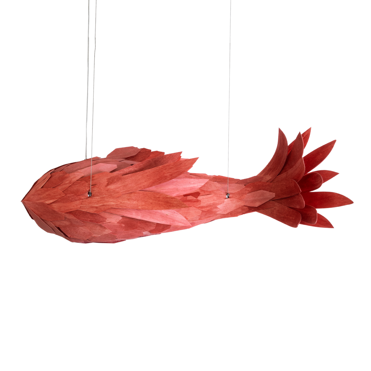 GloboStar® GOURAMI 02361 Μοντέρνο Κρεμαστό Φωτιστικό Φιγούρα Μονόφωτο 1 x E27 IP20 Κόκκινο Ξύλο - Μ100 x Π72 x Υ36cm