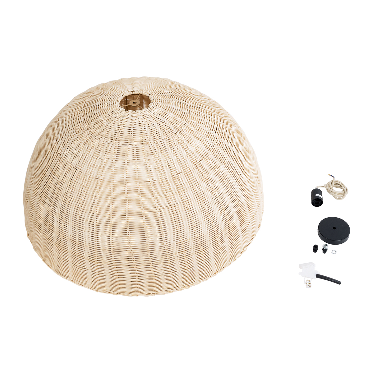 GloboStar® MONTANA 02379 Boho Κρεμαστό Φωτιστικό Καμπάνα Μονόφωτο 1 x E27 IP20 Μπεζ Ξύλο - Μ80 x Π80 x Υ40cm