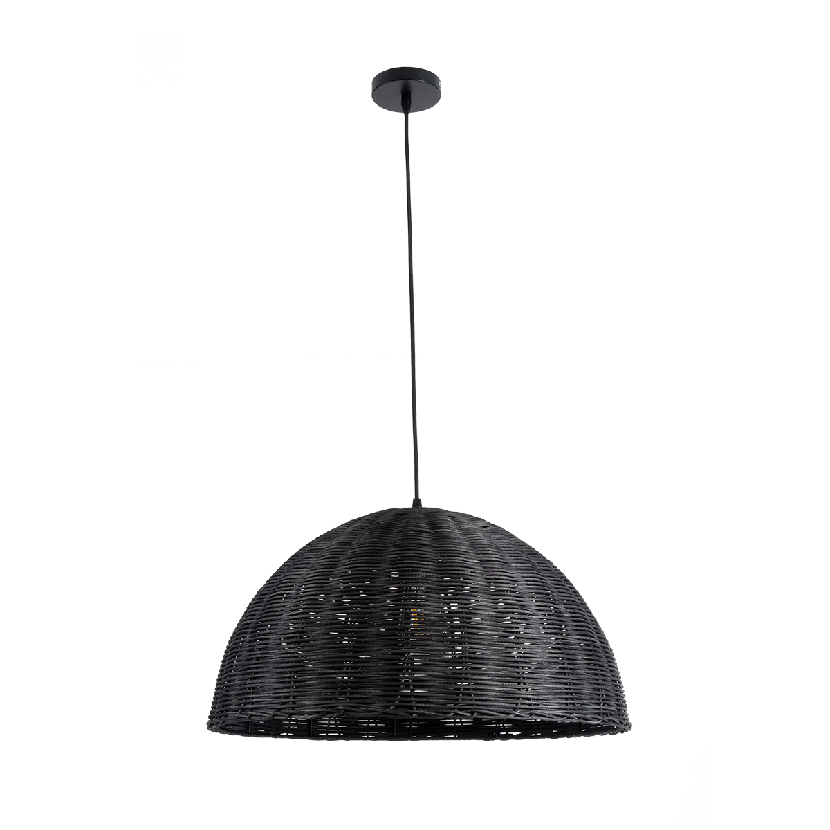 GloboStar® MONTANA 02383 Boho Κρεμαστό Φωτιστικό Καμπάνα Μονόφωτο 1 x E27 IP20 Μαύρο Ξύλο - Μ50 x Π50 x Υ25cm