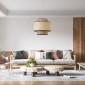 GloboStar® BRAVADO 02386 Boho Κρεμαστό Φωτιστικό Πλέγμα Μονόφωτο 1 x E27 IP20 Καφέ & Μπεζ Ξύλο - Μ40 x Π40 x Υ35cm