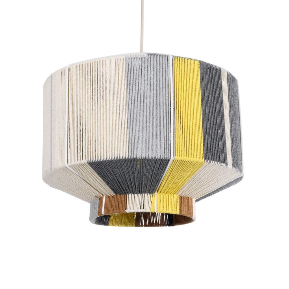 GloboStar® SALERNO 02388 Boho Κρεμαστό Φωτιστικό Καπέλο Μονόφωτο 1 x E27 IP20 Πολύχρωμο Βαμβακερό Νήμα - Μ40 x Π40 x Υ35cm