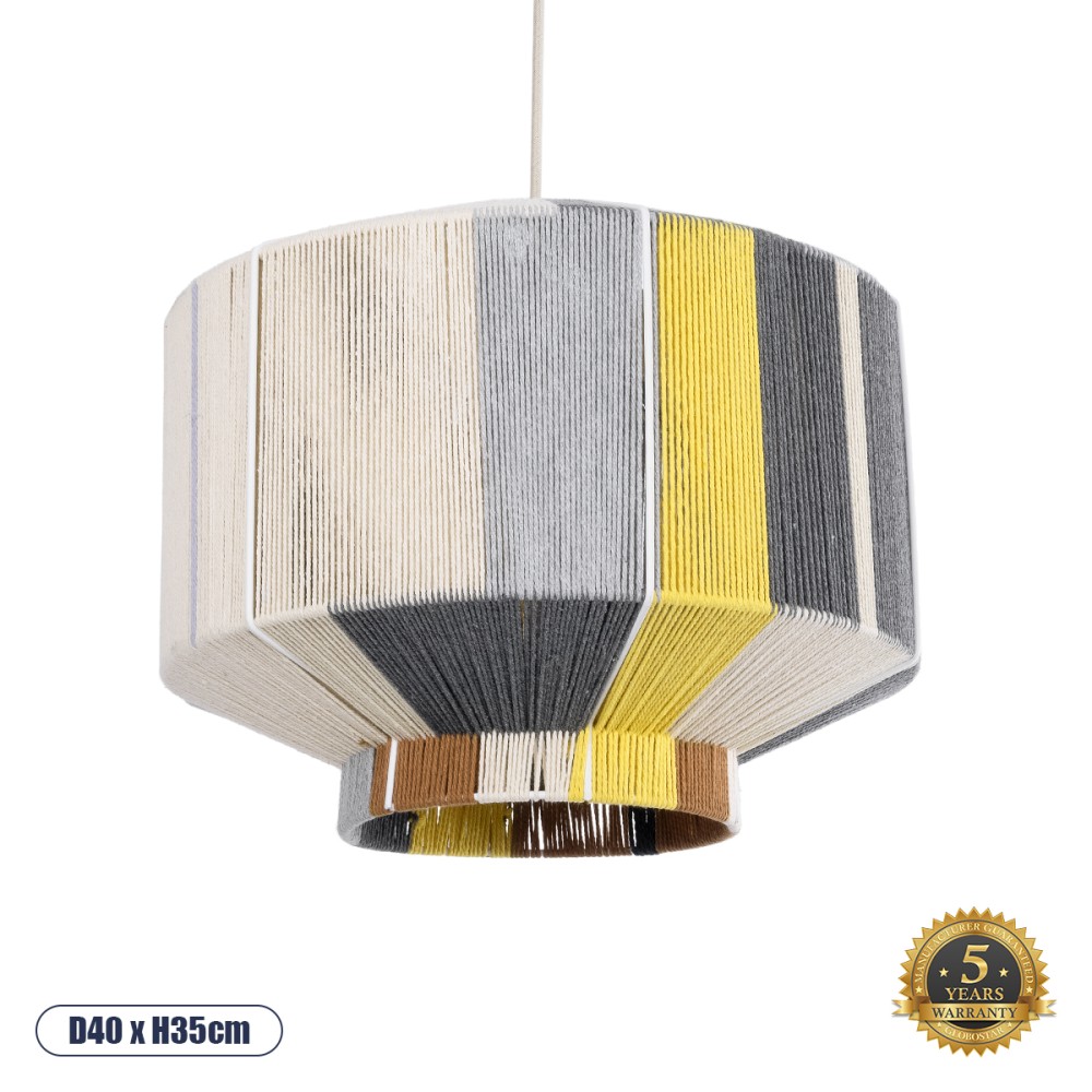 GloboStar® SALERNO 02388 Boho Κρεμαστό Φωτιστικό Καπέλο Μονόφωτο 1 x E27 IP20 Πολύχρωμο Βαμβακερό Νήμα - Μ40 x Π40 x Υ35cm