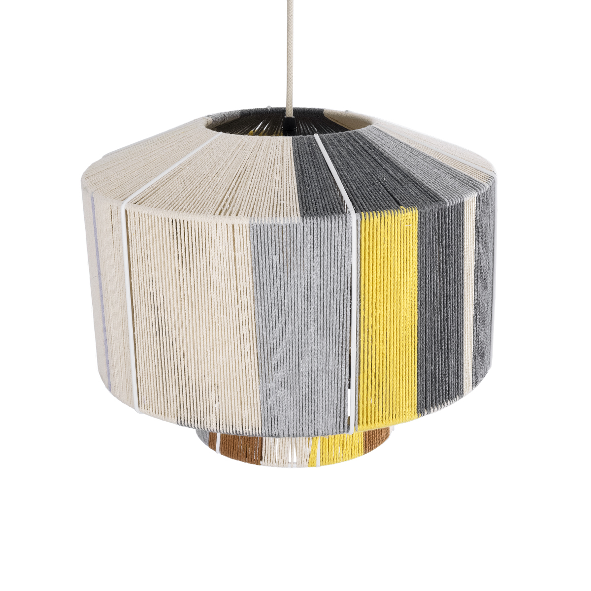 GloboStar® SALERNO 02388 Boho Κρεμαστό Φωτιστικό Καπέλο Μονόφωτο 1 x E27 IP20 Πολύχρωμο Σχοινί - Μ40 x Π40 x Υ35cm