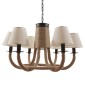 GloboStar® VERONE 10001020 Vintage Κρεμαστό Φωτιστικό Πλέγμα Πολύφωτο 6 x E14 IP20 Μαύρο Μέταλλο με Μπεζ Σχοινί - Μ65 x Π65 x Υ45cm