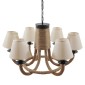 GloboStar® VERONE 10001020 Vintage Κρεμαστό Φωτιστικό Πλέγμα Πολύφωτο 6 x E14 IP20 Μαύρο Μέταλλο με Μπεζ Σχοινί - Μ65 x Π65 x Υ45cm