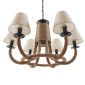 GloboStar® VERONE 10001020 Vintage Κρεμαστό Φωτιστικό Πλέγμα Πολύφωτο 6 x E14 IP20 Μαύρο Μέταλλο με Μπεζ Σχοινί - Μ65 x Π65 x Υ45cm