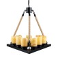 GloboStar® DOME 10001021 Vintage Κρεμαστό Φωτιστικό Ανάρτηση Πολύφωτο 9 x E27 Μαύρο Μέταλλο με Μπεζ Σχοινί - Μ68 x Π60 x Υ50cm