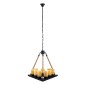 GloboStar® DOME 10001021 Vintage Κρεμαστό Φωτιστικό Ανάρτηση Πολύφωτο 9 x E27 Μαύρο Μέταλλο με Μπεζ Σχοινί - Μ68 x Π60 x Υ50cm
