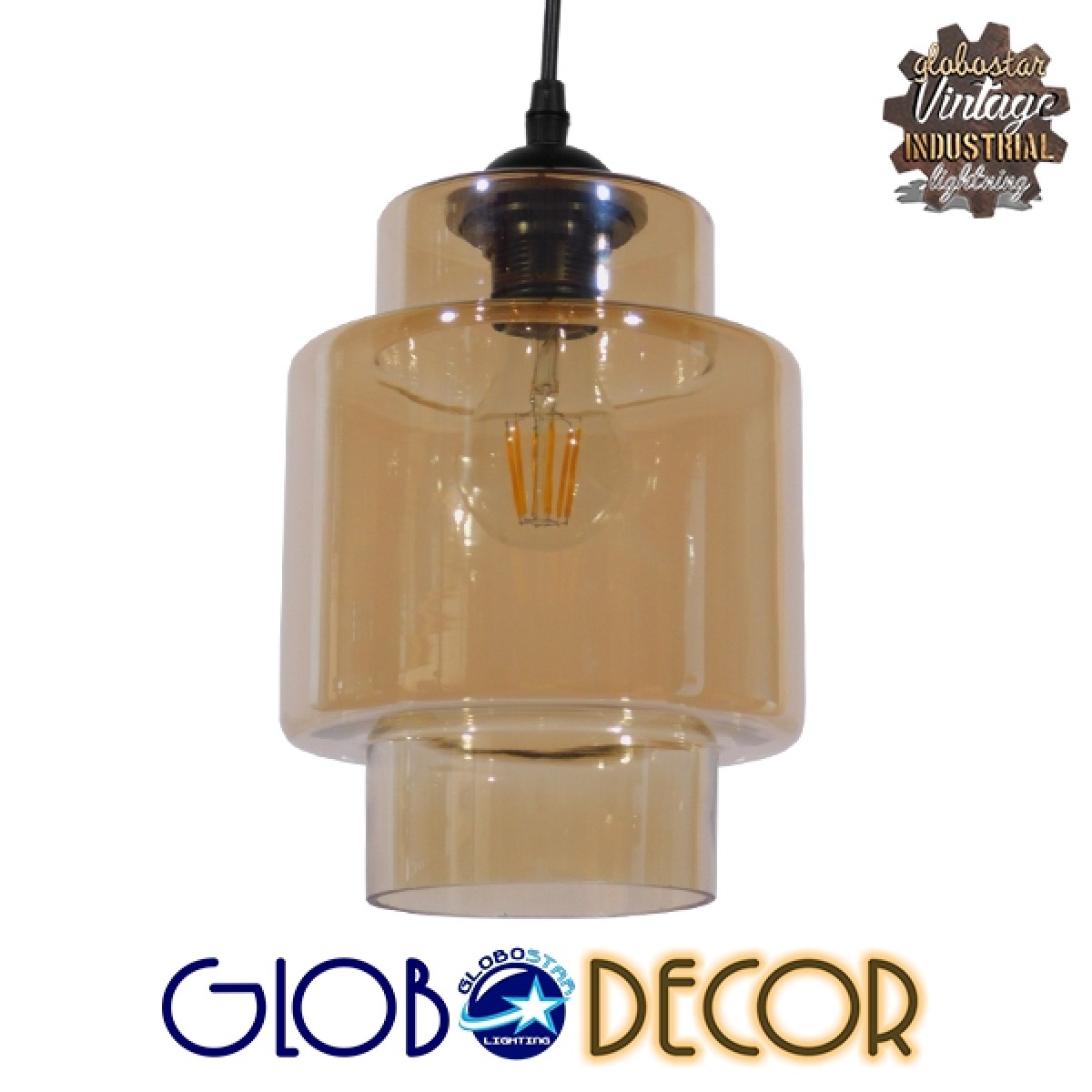 GloboStar® ASPEN 10001078 Vintage Κρεμαστό Φωτιστικό Ανάρτηση Μονόφωτο 1 x E27 IP20 Μελί Γυαλί - Μ18 x Π18 x Υ30cm