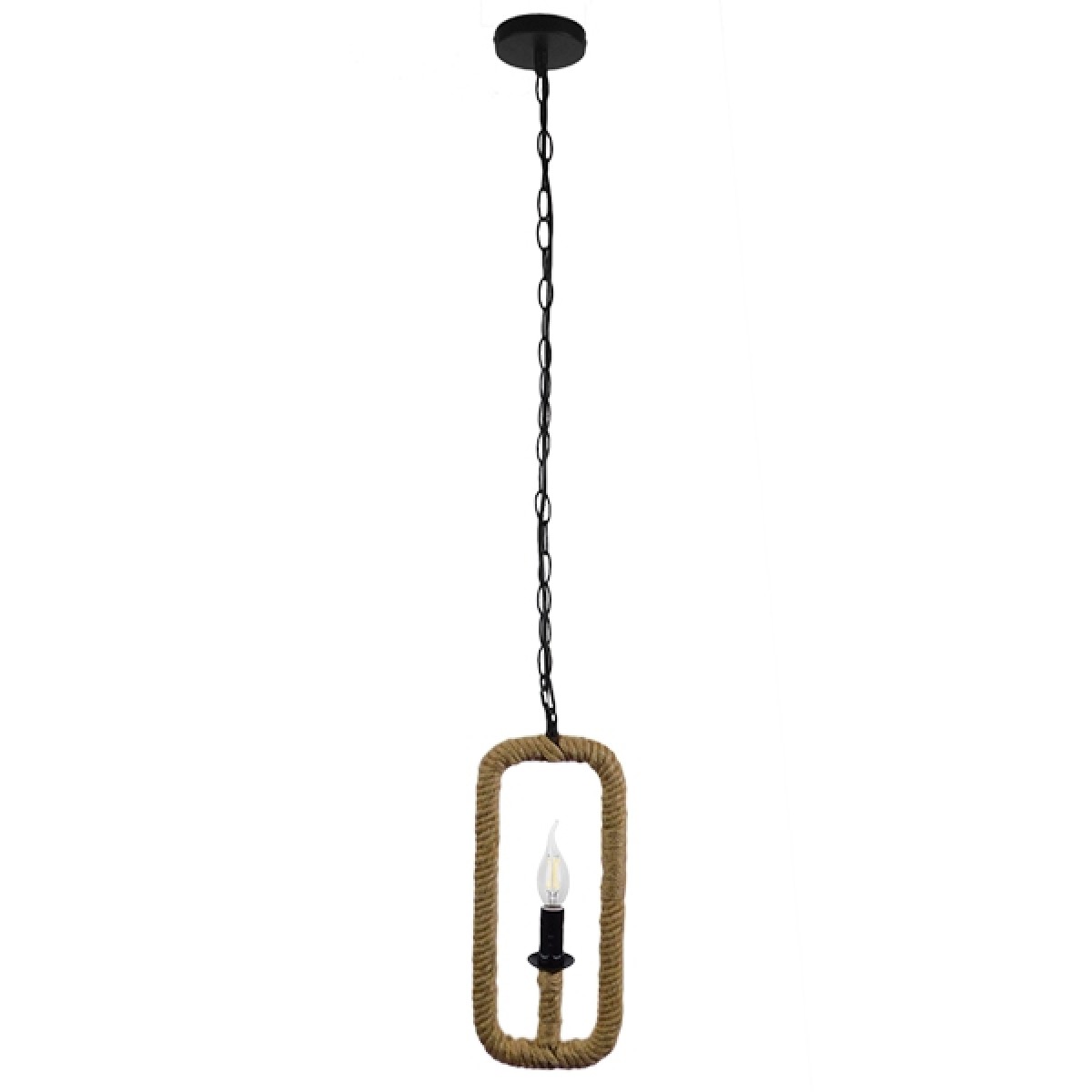 GloboStar® LINDELL 10001110 Vintage Κρεμαστό Φωτιστικό Ανάρτηση Μονόφωτο 1 x E27 IP20 Μαύρο Μέταλλο με Μπεζ Σχοινί - Μ18 x Π18 x Υ33cm