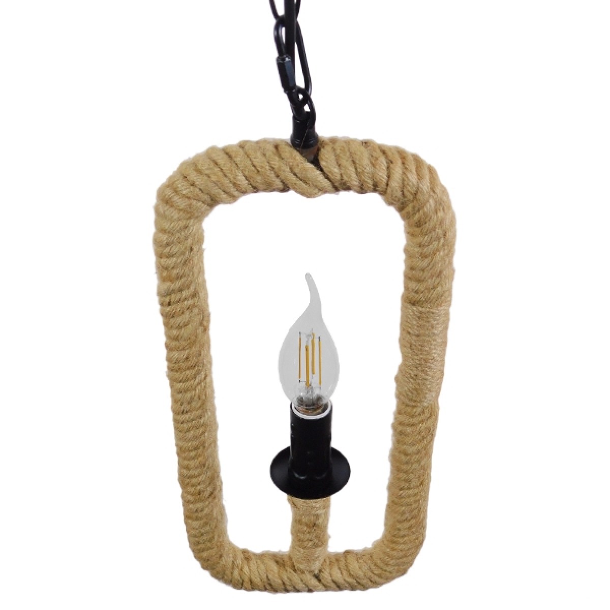 GloboStar® LINDELL 10001110 Vintage Κρεμαστό Φωτιστικό Ανάρτηση Μονόφωτο 1 x E27 IP20 Μαύρο Μέταλλο με Μπεζ Σχοινί - Μ18 x Π18 x Υ33cm