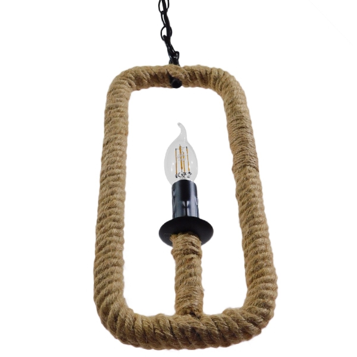 GloboStar® LINDELL 10001110 Vintage Κρεμαστό Φωτιστικό Ανάρτηση Μονόφωτο 1 x E27 IP20 Μαύρο Μέταλλο με Μπεζ Σχοινί - Μ18 x Π18 x Υ33cm