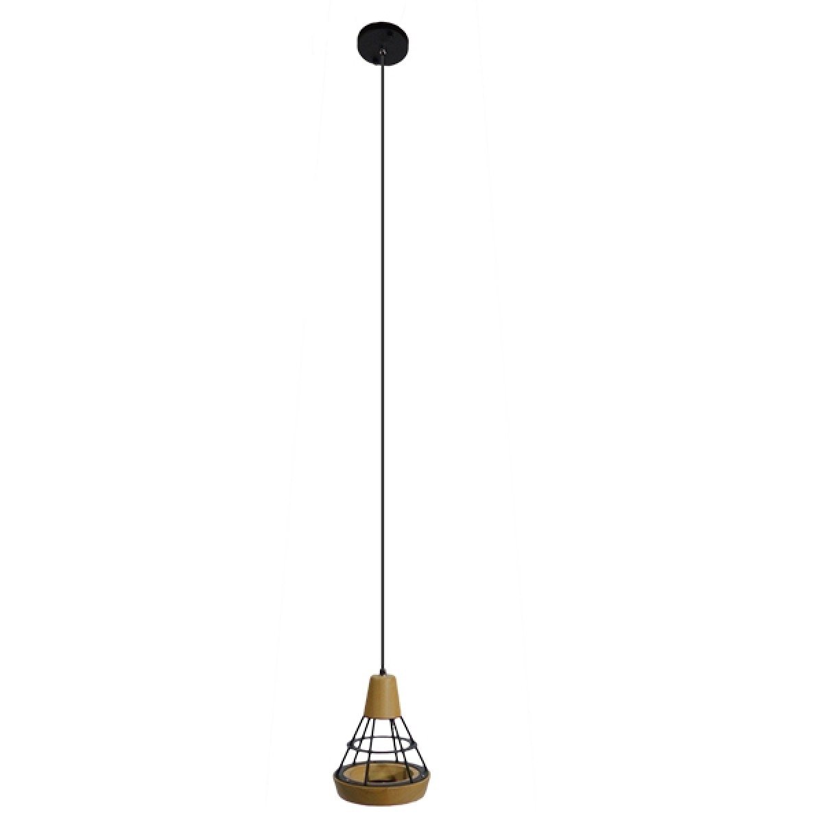 GloboStar® AKRON 10001133 Μοντέρνο Κρεμαστό Φωτιστικό Πλέγμα Μονόφωτο 1 x E27 IP20 Μπεζ Ξύλο με Μαύρο Μέταλλο - Μ19 x Π19 x Υ22cm
