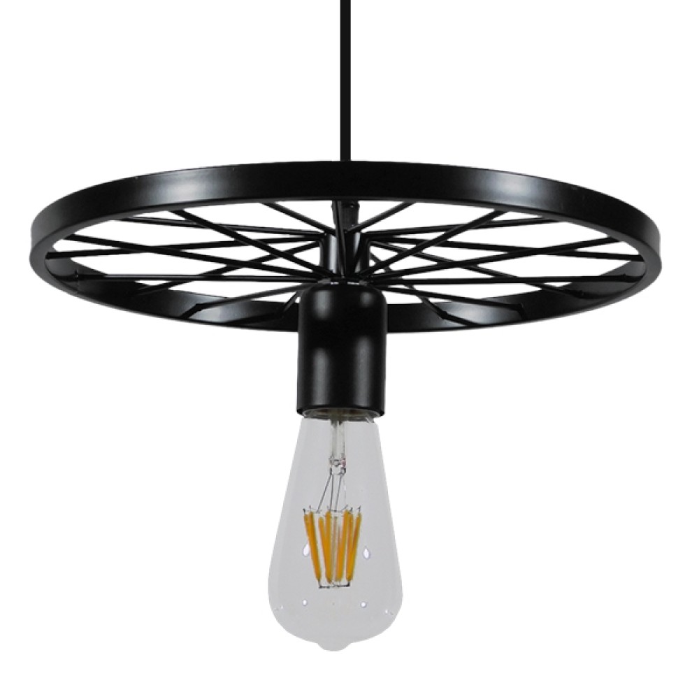 GloboStar® CASTOR 10001161 Vintage Κρεμαστό Φωτιστικό Πλέγμα Μονόφωτο 1 x E27 IP20 Μαύρο Μέταλλο - Μ30 x Π30 x Υ10cm