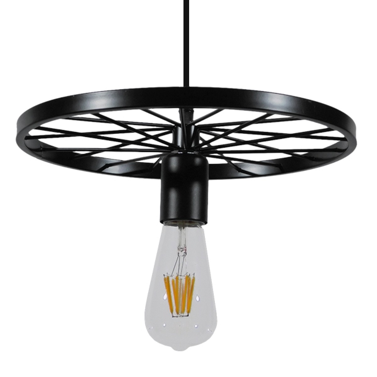 GloboStar® CASTOR 10001161 Vintage Κρεμαστό Φωτιστικό Πλέγμα Μονόφωτο 1 x E27 IP20 Μαύρο Μέταλλο - Μ30 x Π30 x Υ10cm