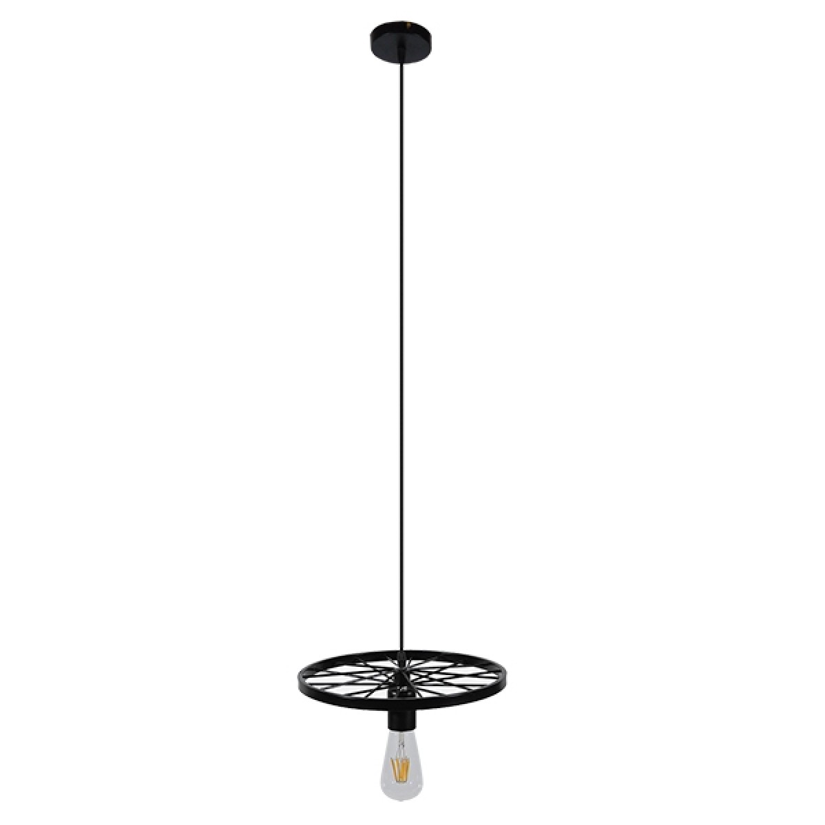 GloboStar® CASTOR 10001161 Vintage Κρεμαστό Φωτιστικό Πλέγμα Μονόφωτο 1 x E27 IP20 Μαύρο Μέταλλο - Μ30 x Π30 x Υ10cm
