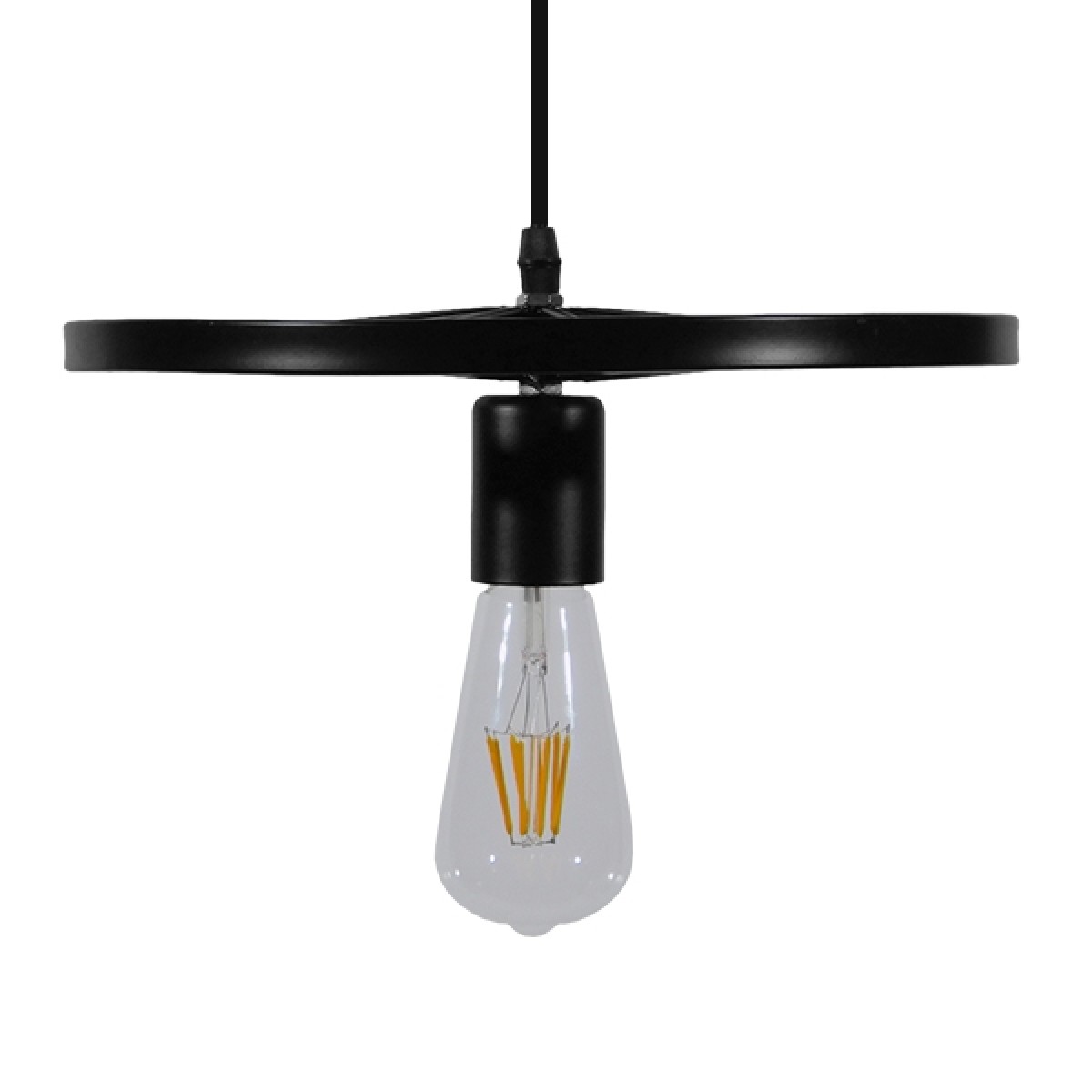 GloboStar® CASTOR 10001161 Vintage Κρεμαστό Φωτιστικό Πλέγμα Μονόφωτο 1 x E27 IP20 Μαύρο Μέταλλο - Μ30 x Π30 x Υ10cm