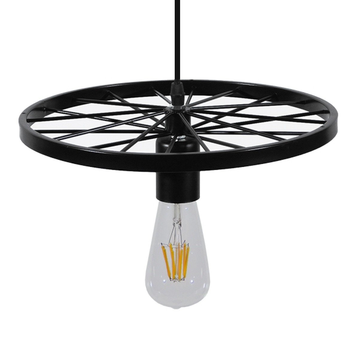 GloboStar® CASTOR 10001161 Vintage Κρεμαστό Φωτιστικό Πλέγμα Μονόφωτο 1 x E27 IP20 Μαύρο Μέταλλο - Μ30 x Π30 x Υ10cm