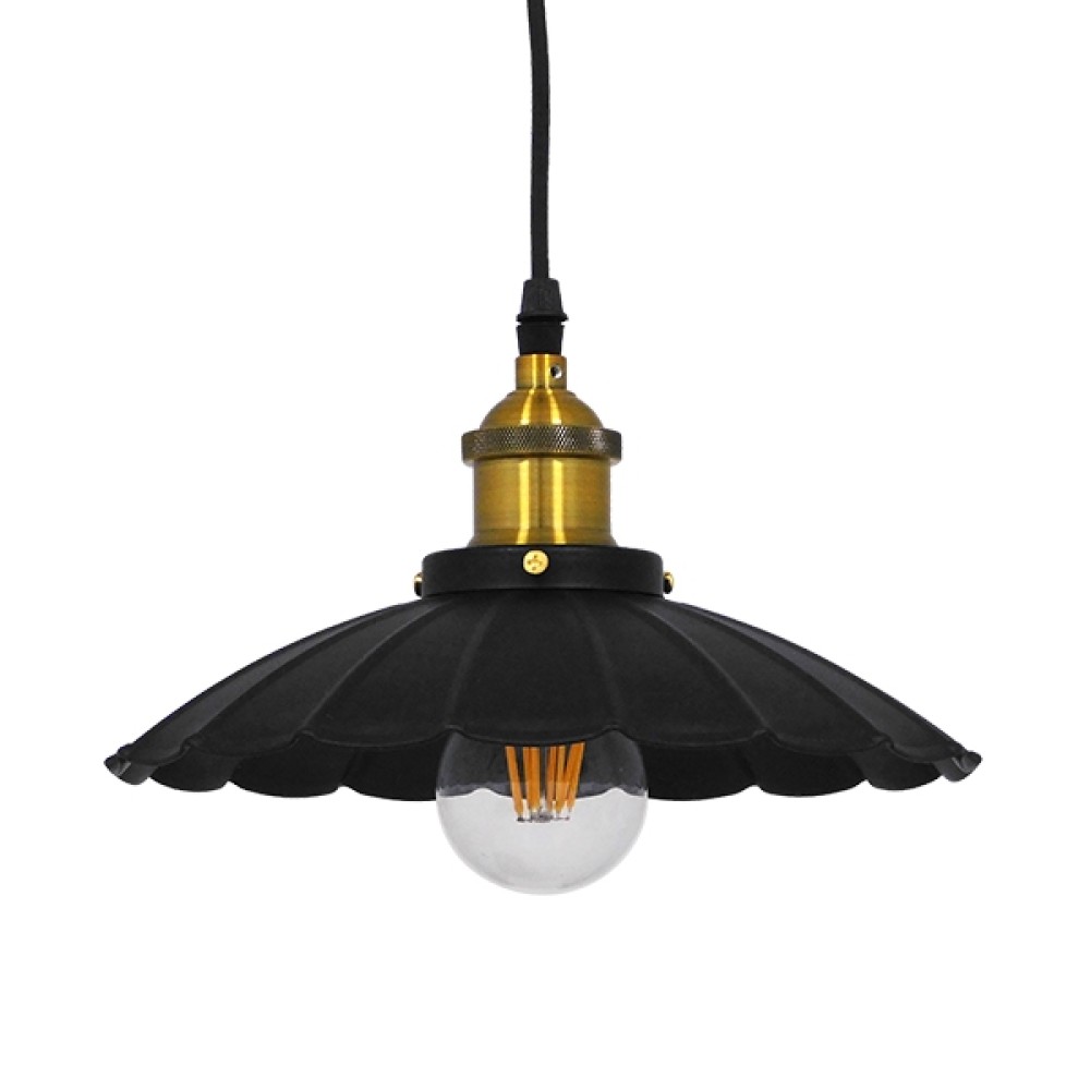 GloboStar® MARGI 10001166 Vintage Κρεμαστό Φωτιστικό Καμπάνα Μονόφωτο 1 x E27 IP20 Μαύρο & Χρυσό Μέταλλο - Μ25 x Π25 x Υ15cm