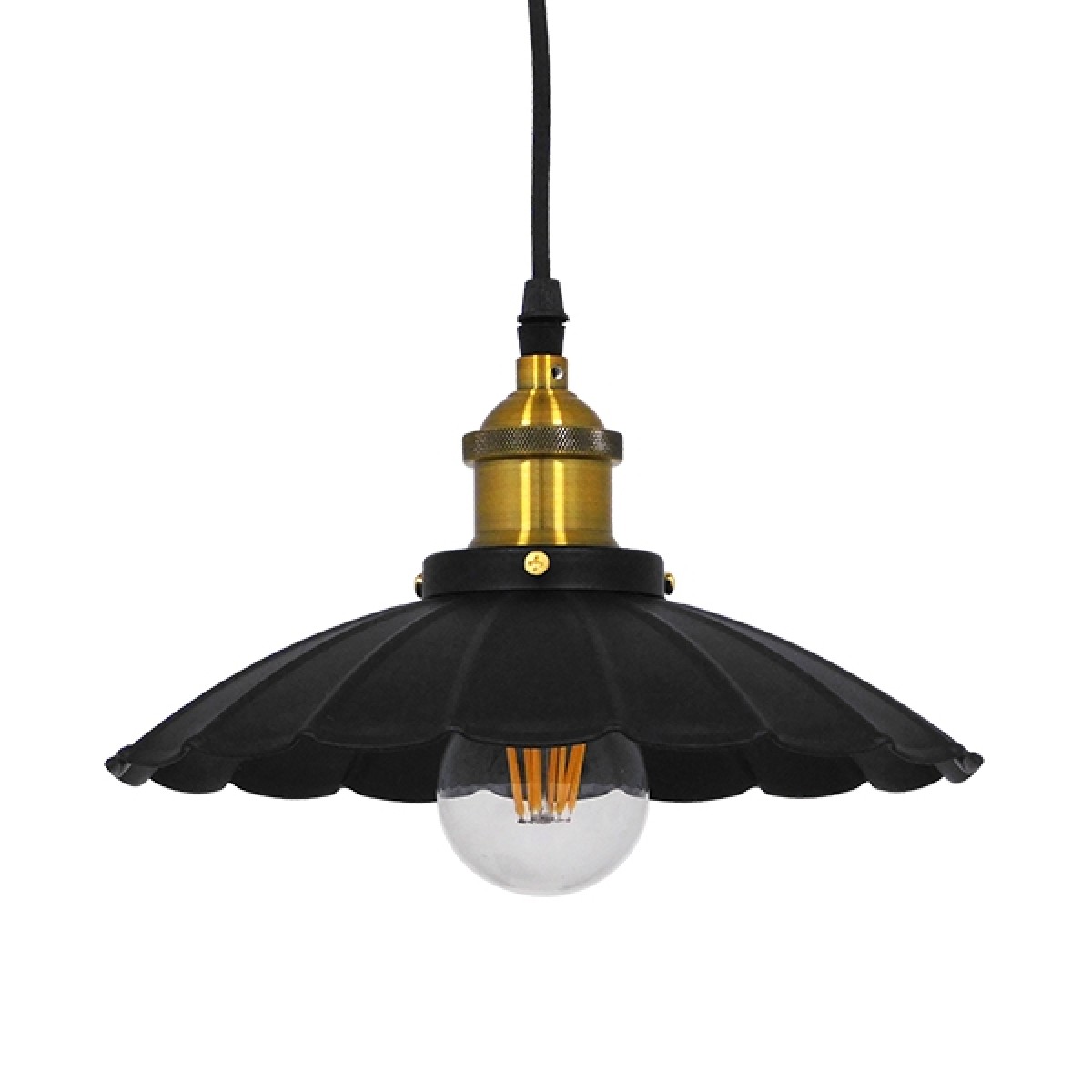 GloboStar® MARGI 10001166 Vintage Κρεμαστό Φωτιστικό Καμπάνα Μονόφωτο 1 x E27 IP20 Μαύρο & Χρυσό Μέταλλο - Μ25 x Π25 x Υ15cm
