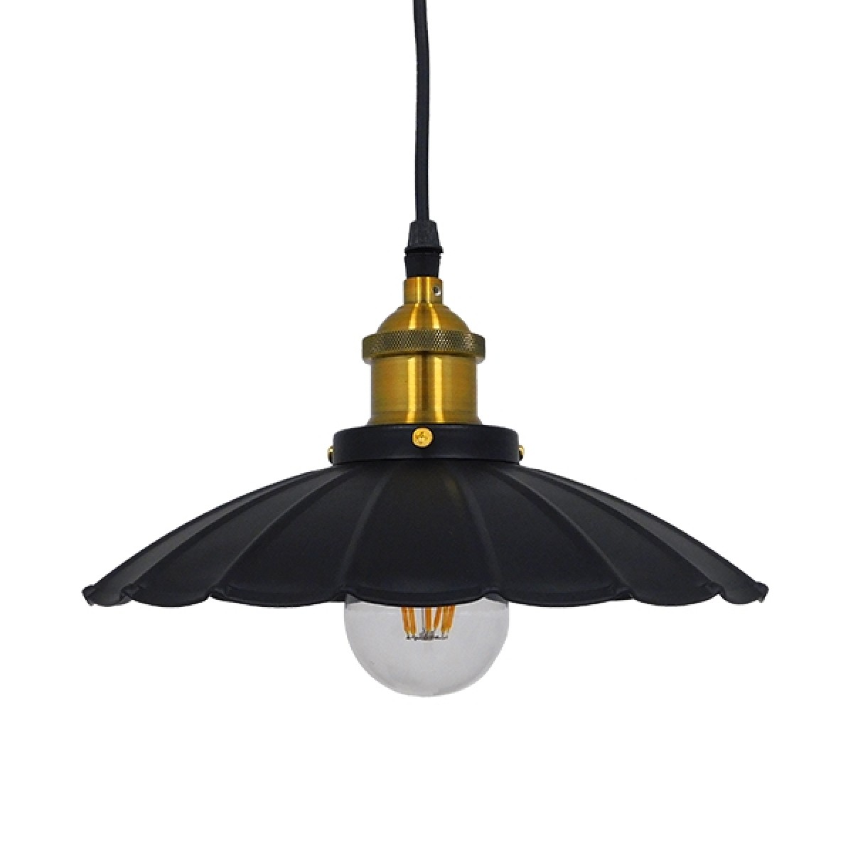 GloboStar® MARGI 10001166 Vintage Κρεμαστό Φωτιστικό Καμπάνα Μονόφωτο 1 x E27 IP20 Μαύρο & Χρυσό Μέταλλο - Μ25 x Π25 x Υ15cm