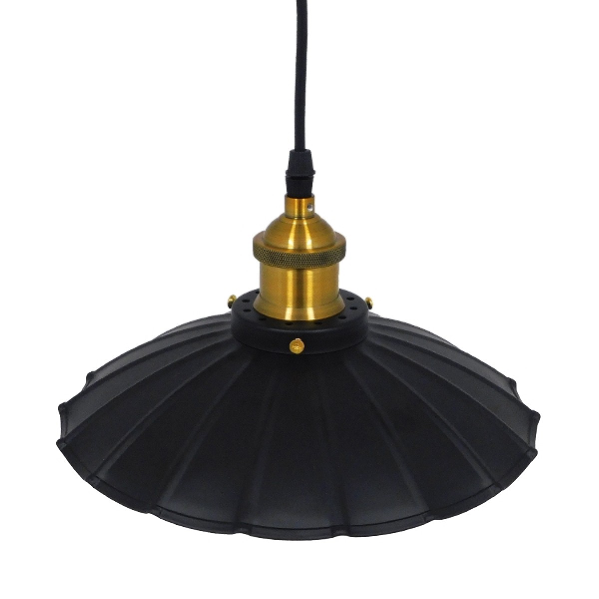 GloboStar® MARGI 10001166 Vintage Κρεμαστό Φωτιστικό Καμπάνα Μονόφωτο 1 x E27 IP20 Μαύρο & Χρυσό Μέταλλο - Μ25 x Π25 x Υ15cm