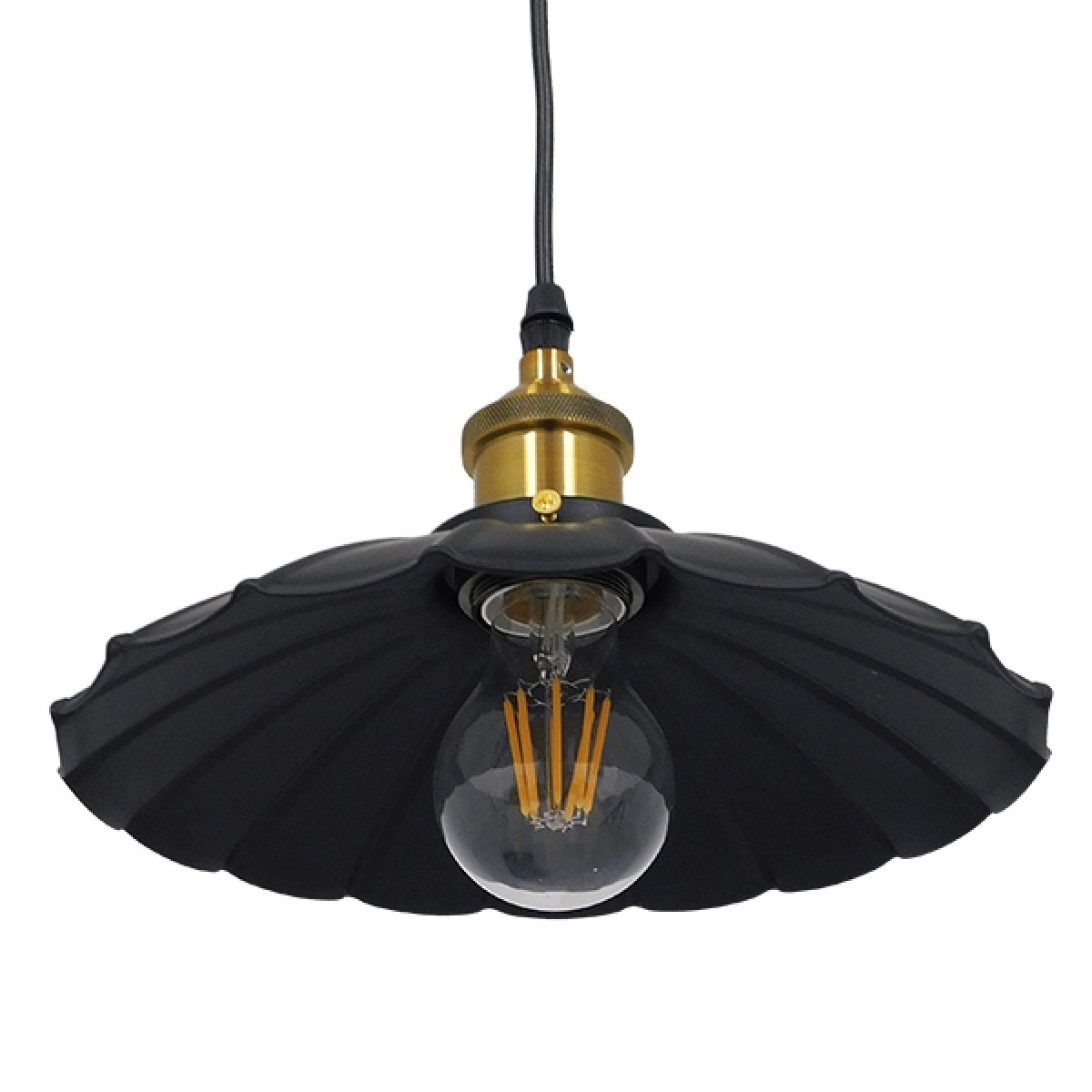 GloboStar® MARGI 10001166 Vintage Κρεμαστό Φωτιστικό Καμπάνα Μονόφωτο 1 x E27 IP20 Μαύρο & Χρυσό Μέταλλο - Μ25 x Π25 x Υ15cm