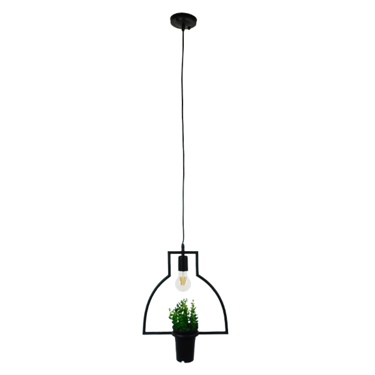 GloboStar® FLOWERPOT 10001209 Μοντέρνο Κρεμαστό Φωτιστικό Ανάρτηση Μονόφωτο 1 x E27 IP20 Μαύρο Μέταλλο με Πράσινο Πλαστικό - Μ34 x Π34 x Y34cm
