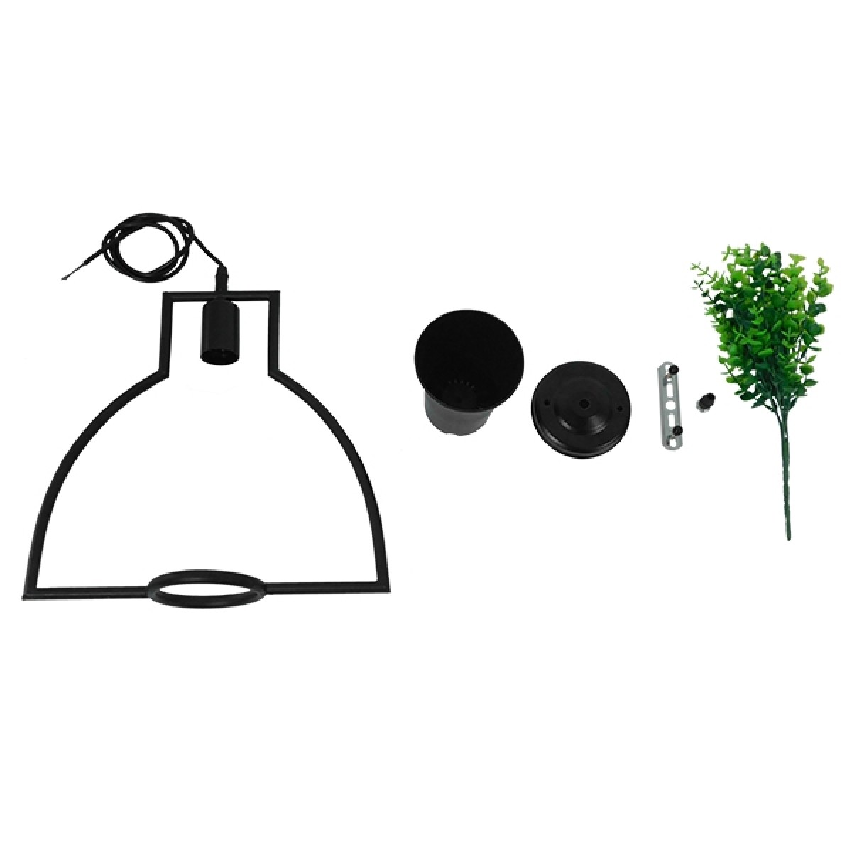GloboStar® FLOWERPOT 10001209 Μοντέρνο Κρεμαστό Φωτιστικό Ανάρτηση Μονόφωτο 1 x E27 IP20 Μαύρο Μέταλλο με Πράσινο Πλαστικό - Μ34 x Π34 x Y34cm
