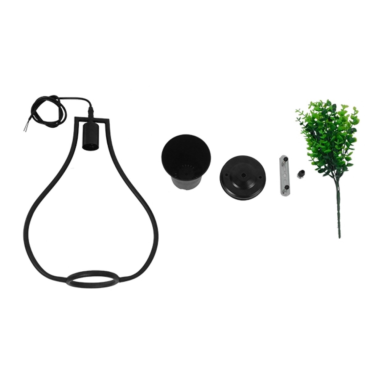 GloboStar® FLOWERPOT 10001210 Μοντέρνο Κρεμαστό Φωτιστικό Ανάρτηση Μονόφωτο 1 x E27 IP20 Μαύρο Μέταλλο με Πράσινο Πλαστικό - Μ27 x Π27 x Υ40cm