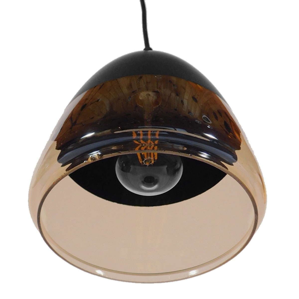 GloboStar® OLIVER 10001231 Vintage Κρεμαστό Φωτιστικό Καμπάνα Μονόφωτο 1 x E27 Μαύρο Μέταλλο με Μελί Γυαλί - Μ20 x Π20 x Υ21cm