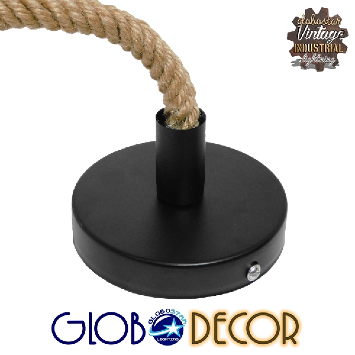 GloboStar® MALVERN 10001238 Vintage Κρεμαστό Φωτιστικό Ανάρτηση Μονόφωτο 1 x E27 IP20 Μαύρο Μέταλλο με Μπεζ Σχοινί - Μ37 x Π22 x Υ34cm
