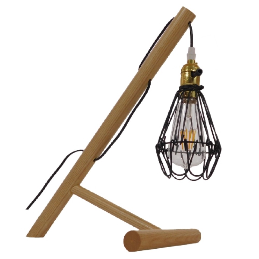 GloboStar® ELMA 10001335 Μοντέρνο Επιτραπέζιο Φωτιστικό Πορτατίφ Μονόφωτο 1 x E27 IP20 Μπεζ Ξύλο - Μ34 x Π22.5 x Υ42cm