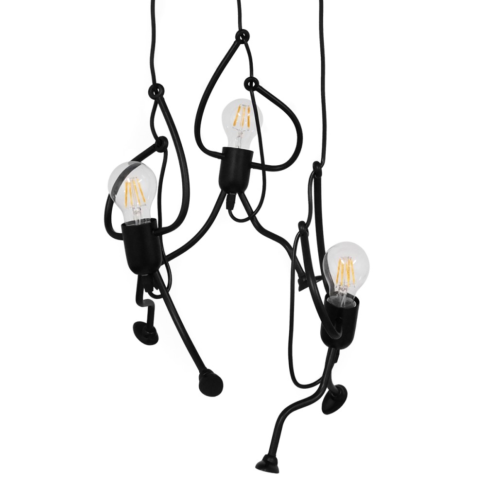 GloboStar® FIGURE 10001655 Παιδικό Κρεμαστό Φωτιστικό Φιγούρα Τρίφωτο 3 x E27 IP20 Μαύρο Μέταλλο - Μ45 x Π45 x Υ40cm