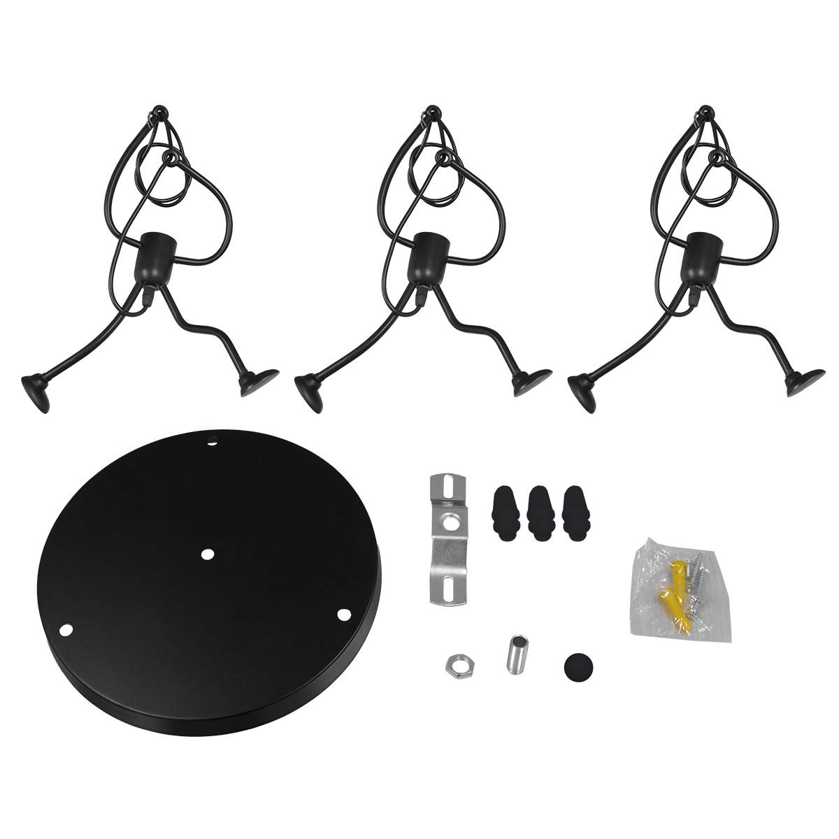 GloboStar® FIGURE 10001655 Παιδικό Κρεμαστό Φωτιστικό Φιγούρα Τρίφωτο 3 x E27 IP20 Μαύρο Μέταλλο - Μ45 x Π45 x Υ40cm