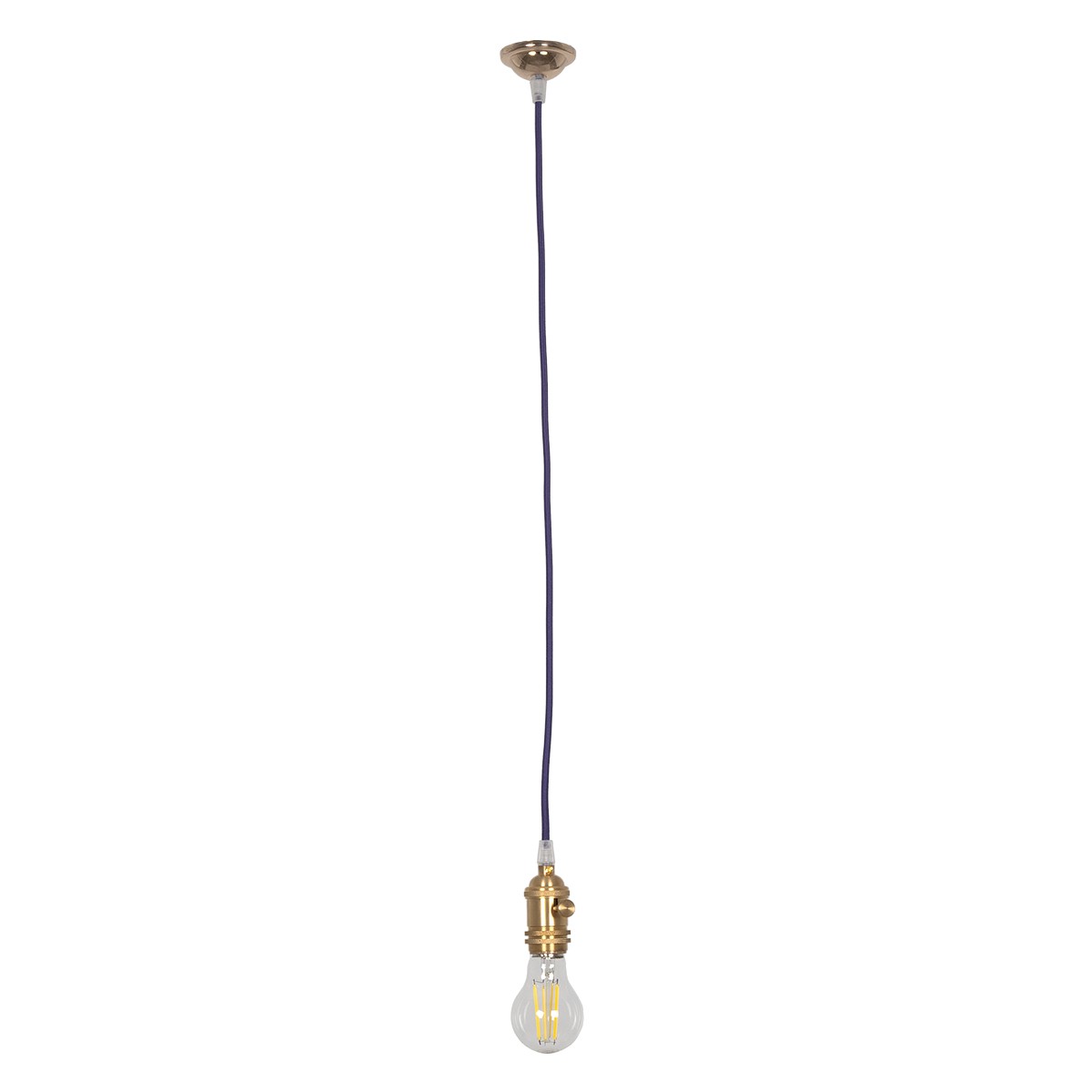 GloboStar® 115103 Vintage Κρεμαστό Φωτιστικό Ανάρτηση Μονόφωτο 1 x E27 IP20 Χρυσό Μέταλλο με Μωβ Ύφασμα - 85cm