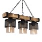 GloboStar® GLORA 201-0009 Vintage Κρεμαστό Φωτιστικό Ράγα Τρίφωτο 3 x E27 IP20 Μπεζ Ξύλο με Μαύρο Μέταλλο & Μελί Γυαλί - Μ50 x Π16 x Υ65cm
