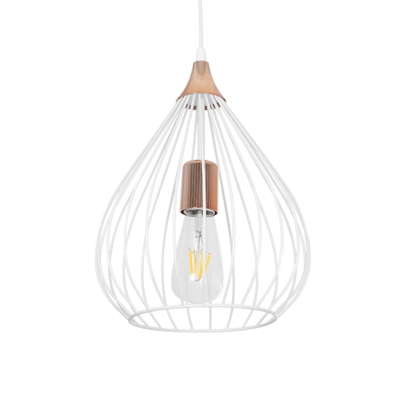 GLOBOSTAR® RADIARO 201-0014 Vintage Κρεμαστό Φωτιστικό Οροφής με Ντουί 1 x E27 AC 220-240V IP20 - Λευκό & Χάλκινο - Μ26 x Π26 x Υ35cm