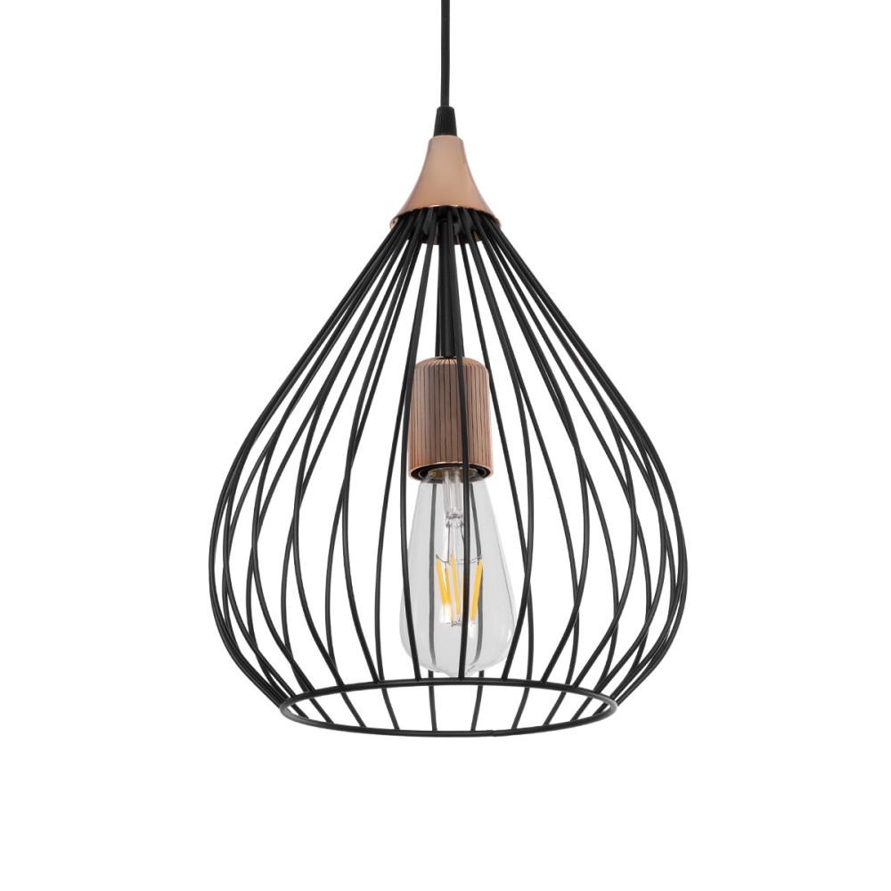 GloboStar® RADIARO 201-0015 Vintage Κρεμαστό Φωτιστικό Πλέγμα Μονόφωτο 1 x E27 IP20 Μαύρο Μέταλλο - Μ26 x Π26 x Υ35cm