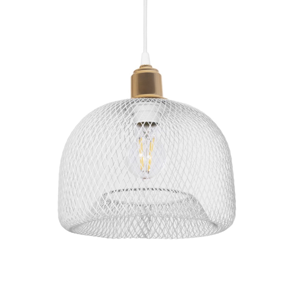 GloboStar® GLOZIA 201-0017 Μοντέρνο Κρεμαστό Φωτιστικό Πλέγμα Μονόφωτο 1 x E27 IP20 Λευκό & Χρυσό Μέταλλο - Μ25 x Π25 x Υ26cm